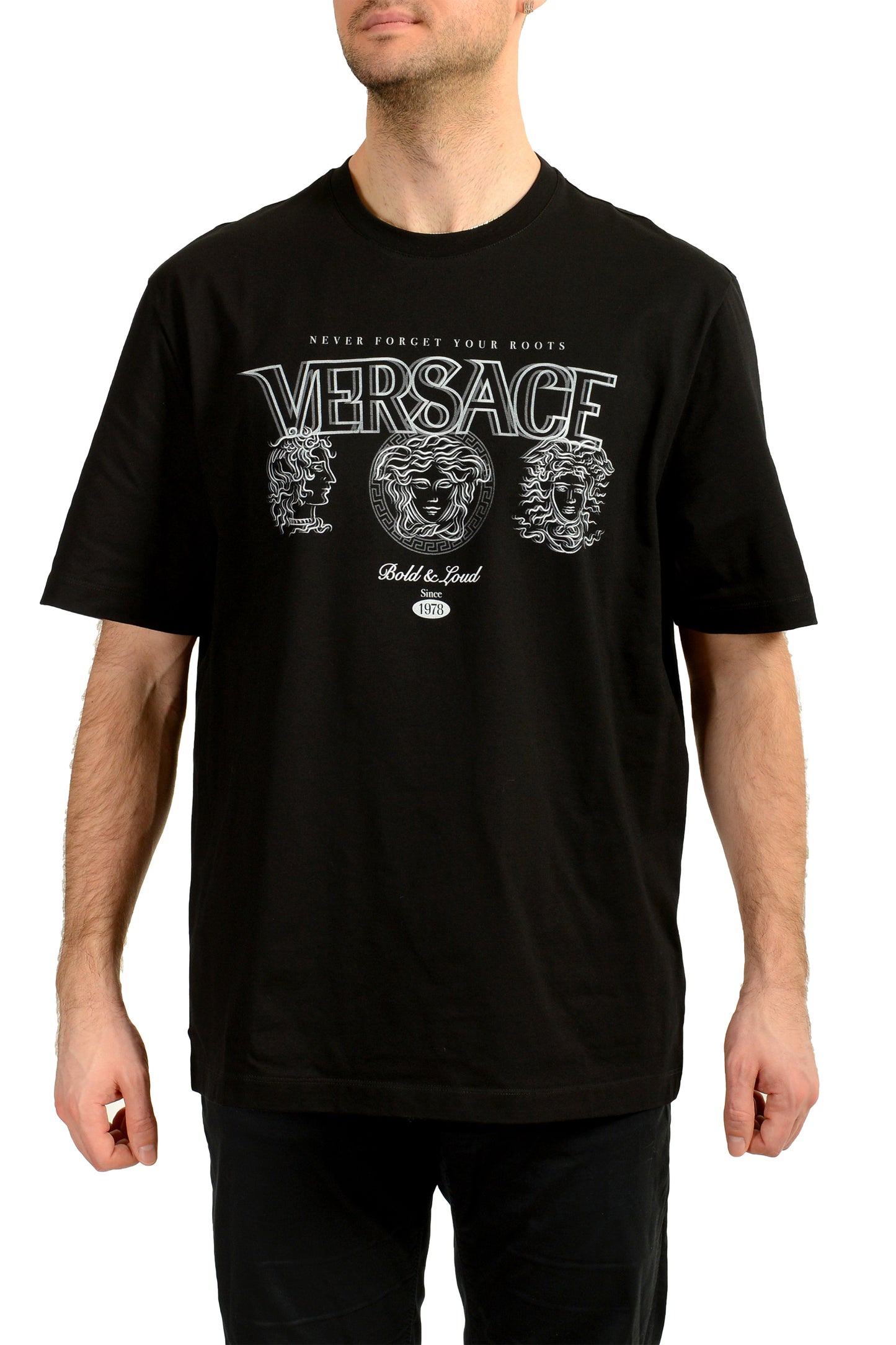 Versace Men's "Bold & Loud" Print Crewneck Short Sleeve T-Shirt US 2XL IT 56