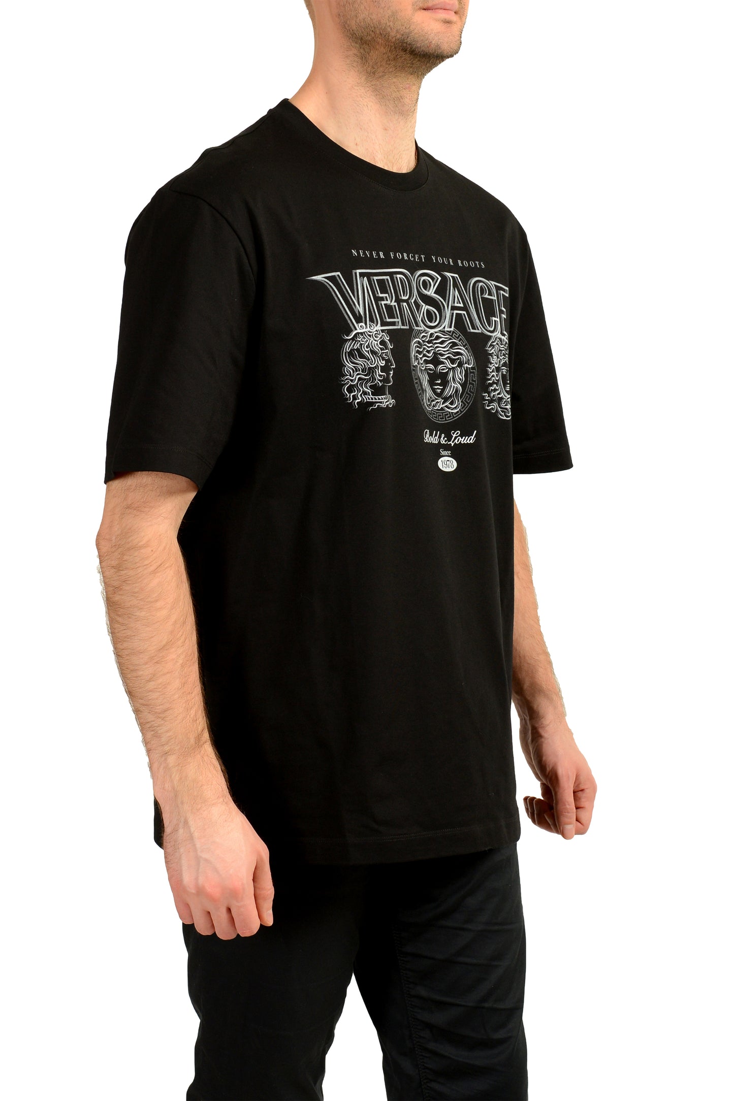 Versace Men's "Bold & Loud" Print Crewneck Short Sleeve T-Shirt US 2XL IT 56