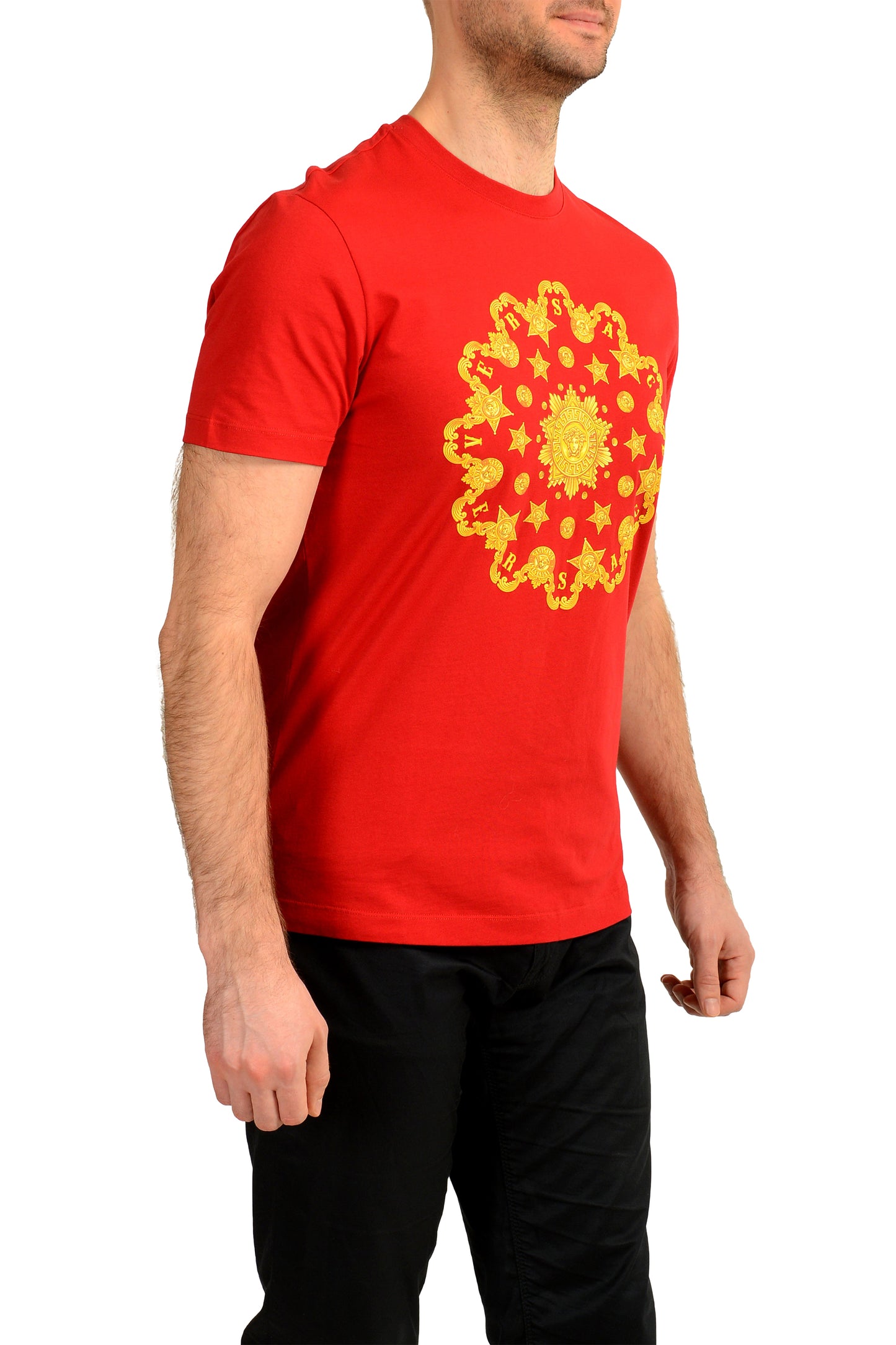 Versace Men's Red Gold Medusa Head Crewneck Short Sleeve T-Shirt US XS IT 46