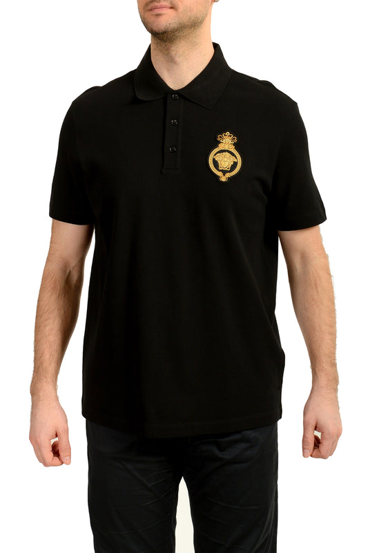 Versace Men's Black Logo Embroidery Short Sleeve Polo Shirt US XL IT 54