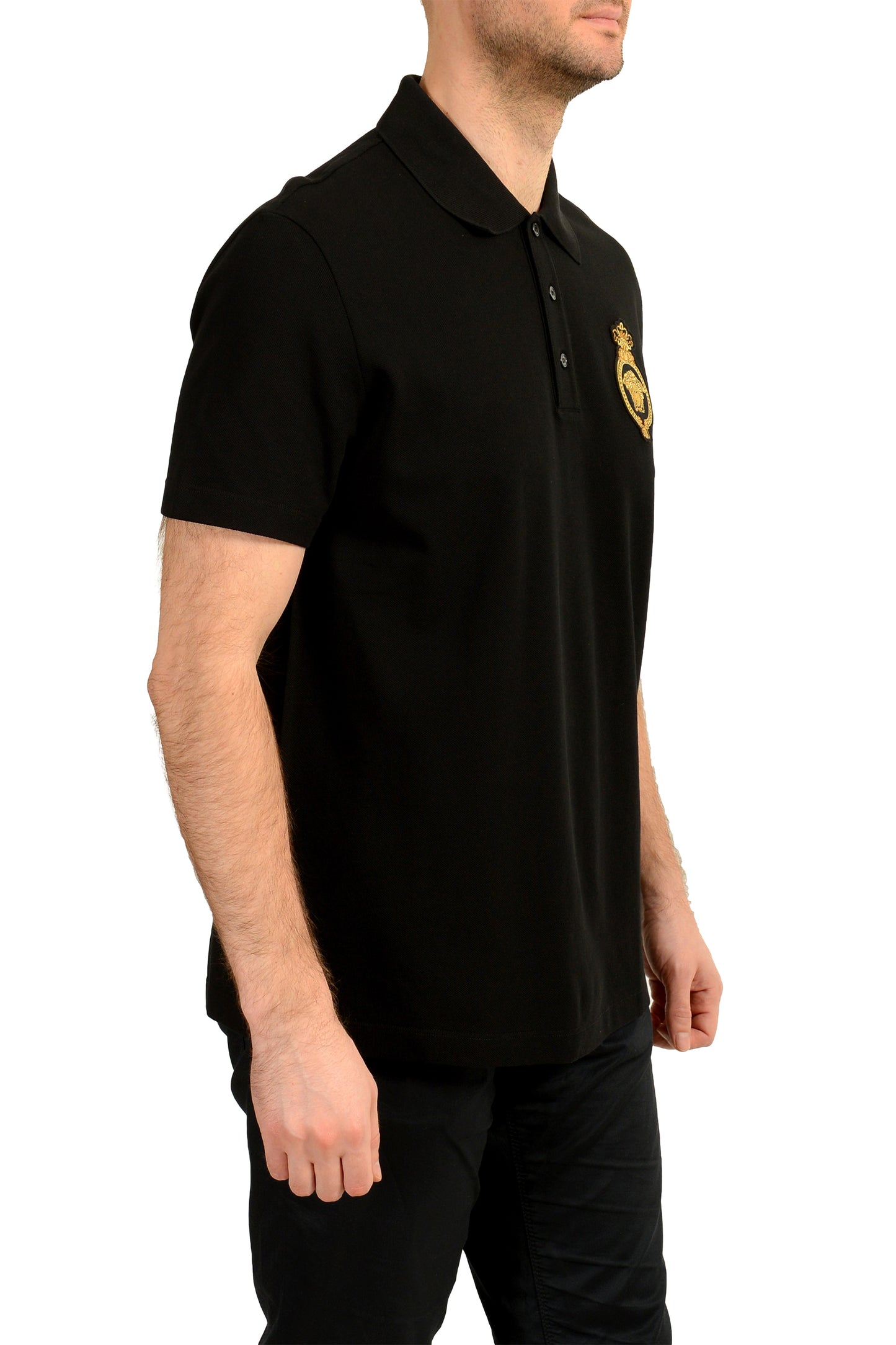 Versace Men's Black Logo Embroidery Short Sleeve Polo Shirt US XL IT 54