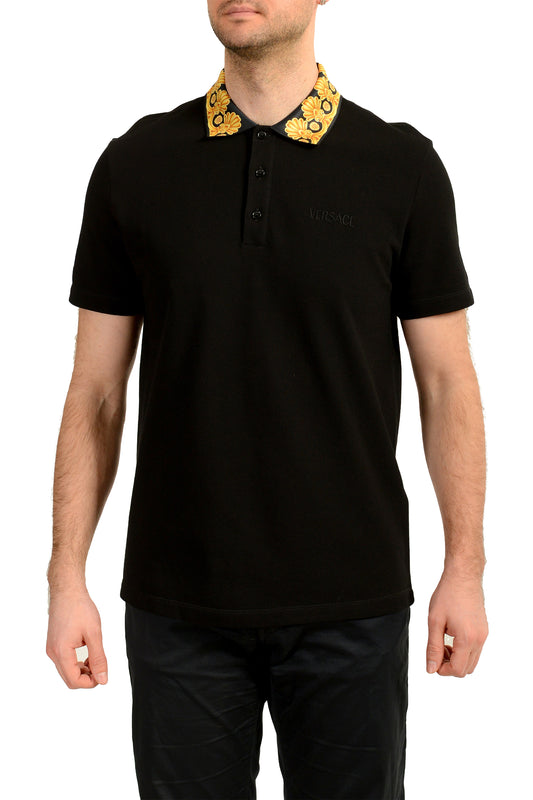 Versace Men's Black Barocco Print Short Sleeve Polo Shirt US XS IT 46