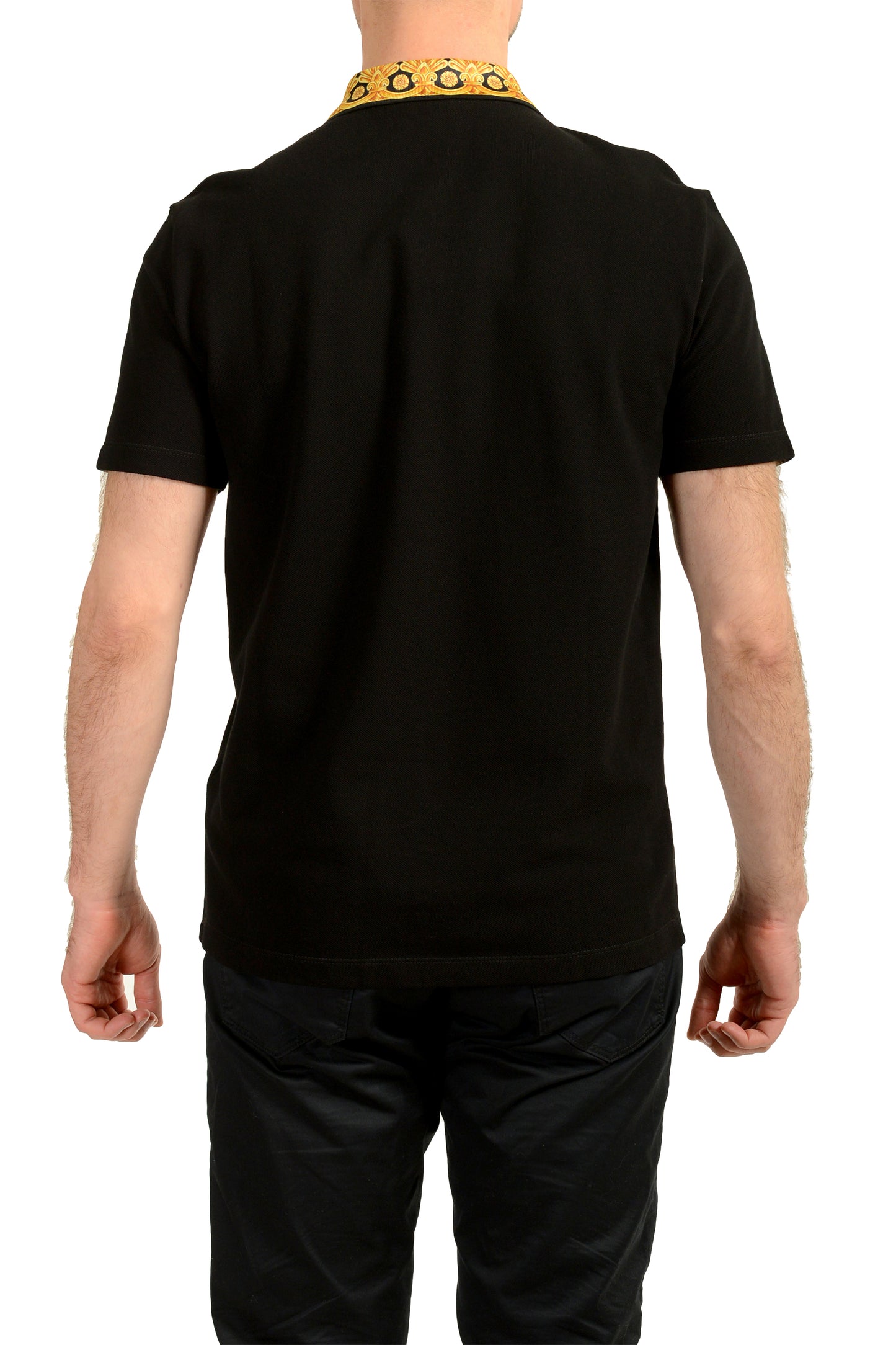 Versace Men's Black Barocco Print Short Sleeve Polo Shirt US XS IT 46