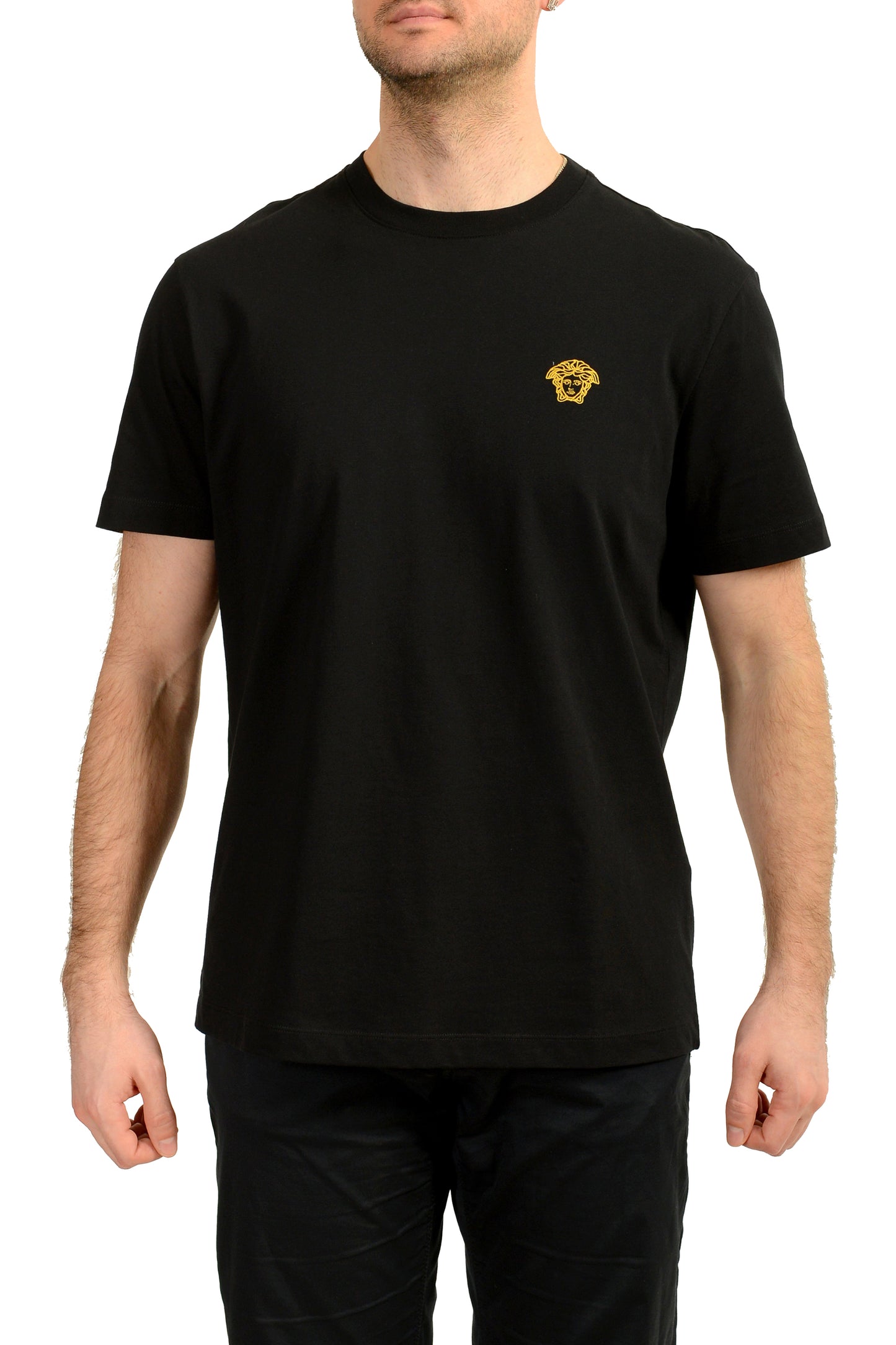 Versace Men's Black Gold Medusa Embroidery Short Sleeve T-Shirt US 2XL IT 56