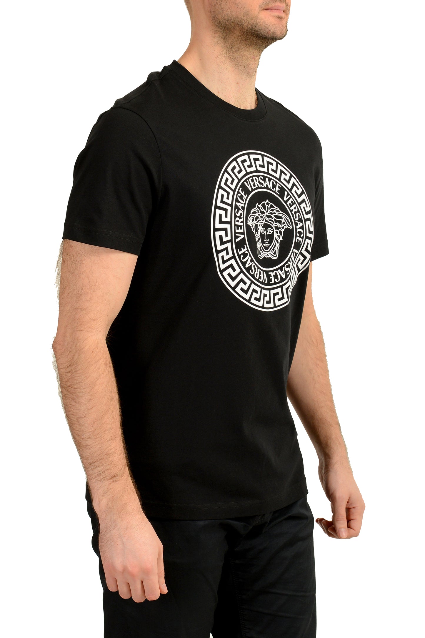 Versace Men's Black Logo Print Crewneck Short Sleeve T-Shirt US M IT 50