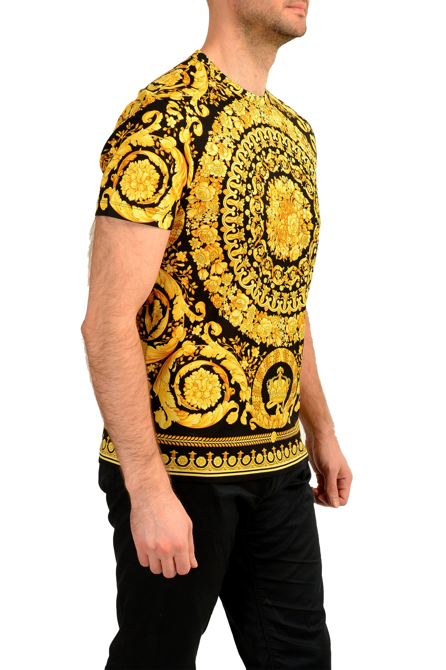 Versace Men's Barocco Print Crewneck Organic Cotton T-Shirt US L IT 52