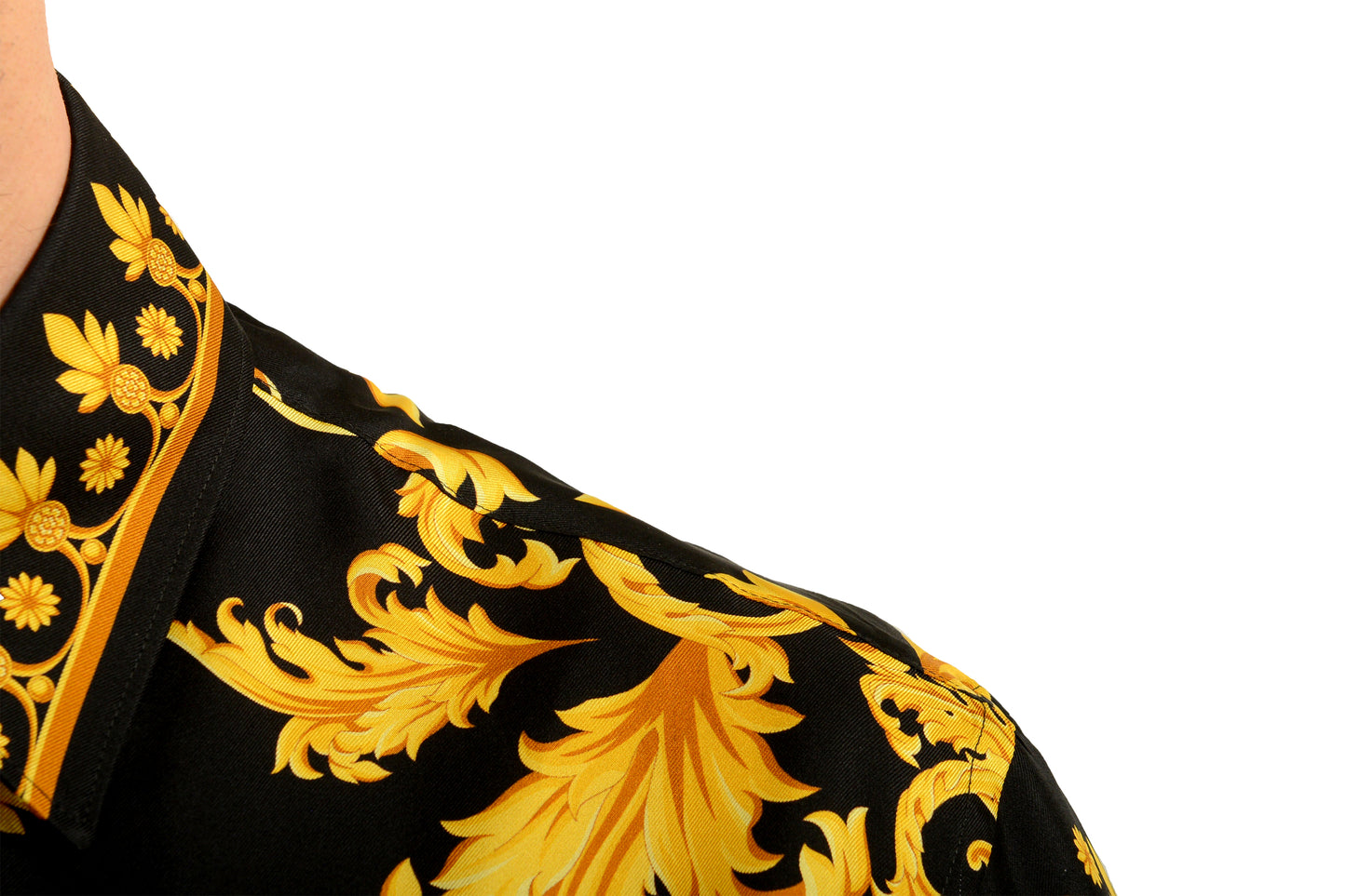 Versace Men's Signature Print Black & Gold Short Sleeve Shirt US L IT 52