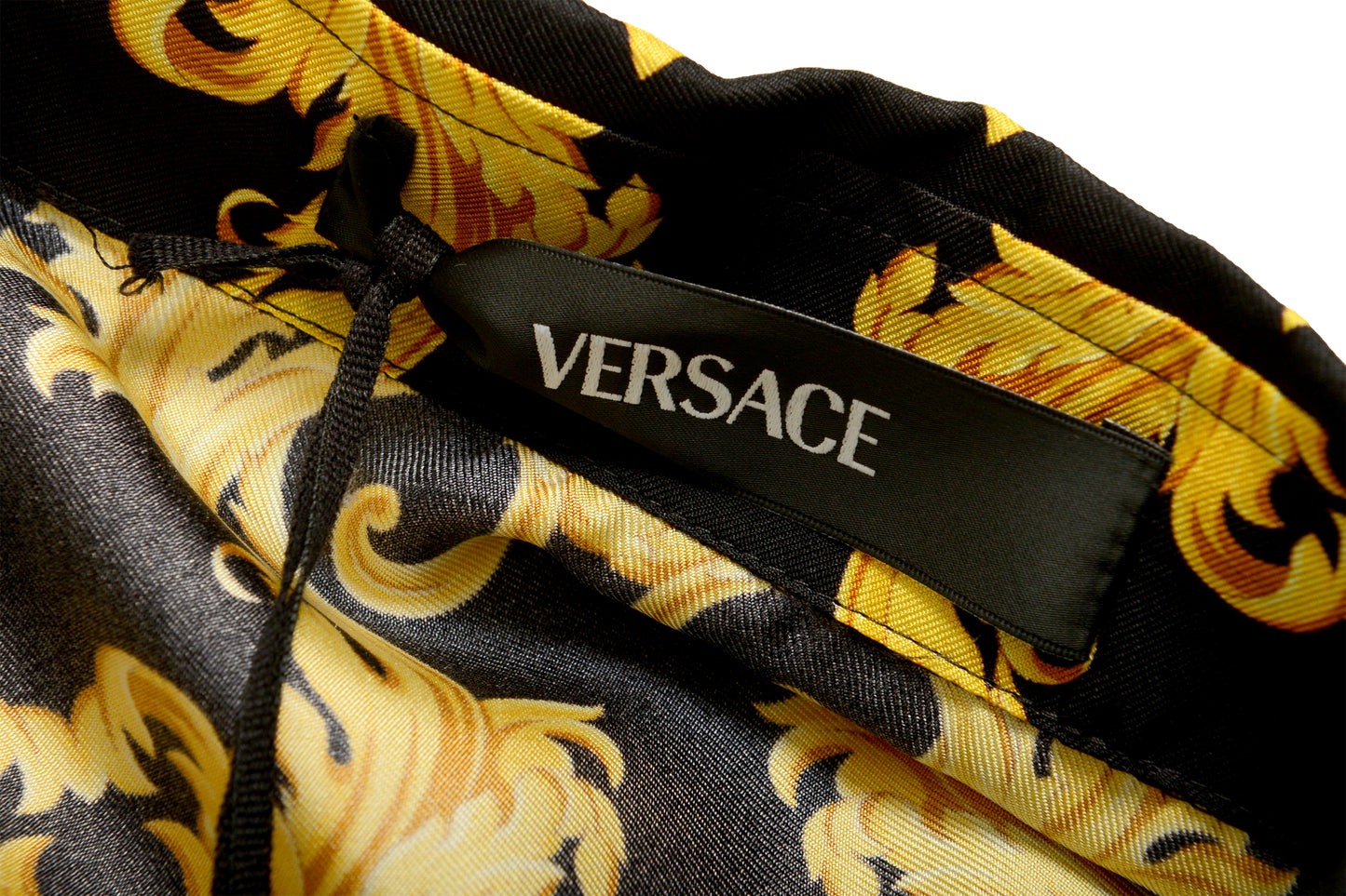 Versace Men's Signature Print Black & Gold Short Sleeve Shirt US L IT 52