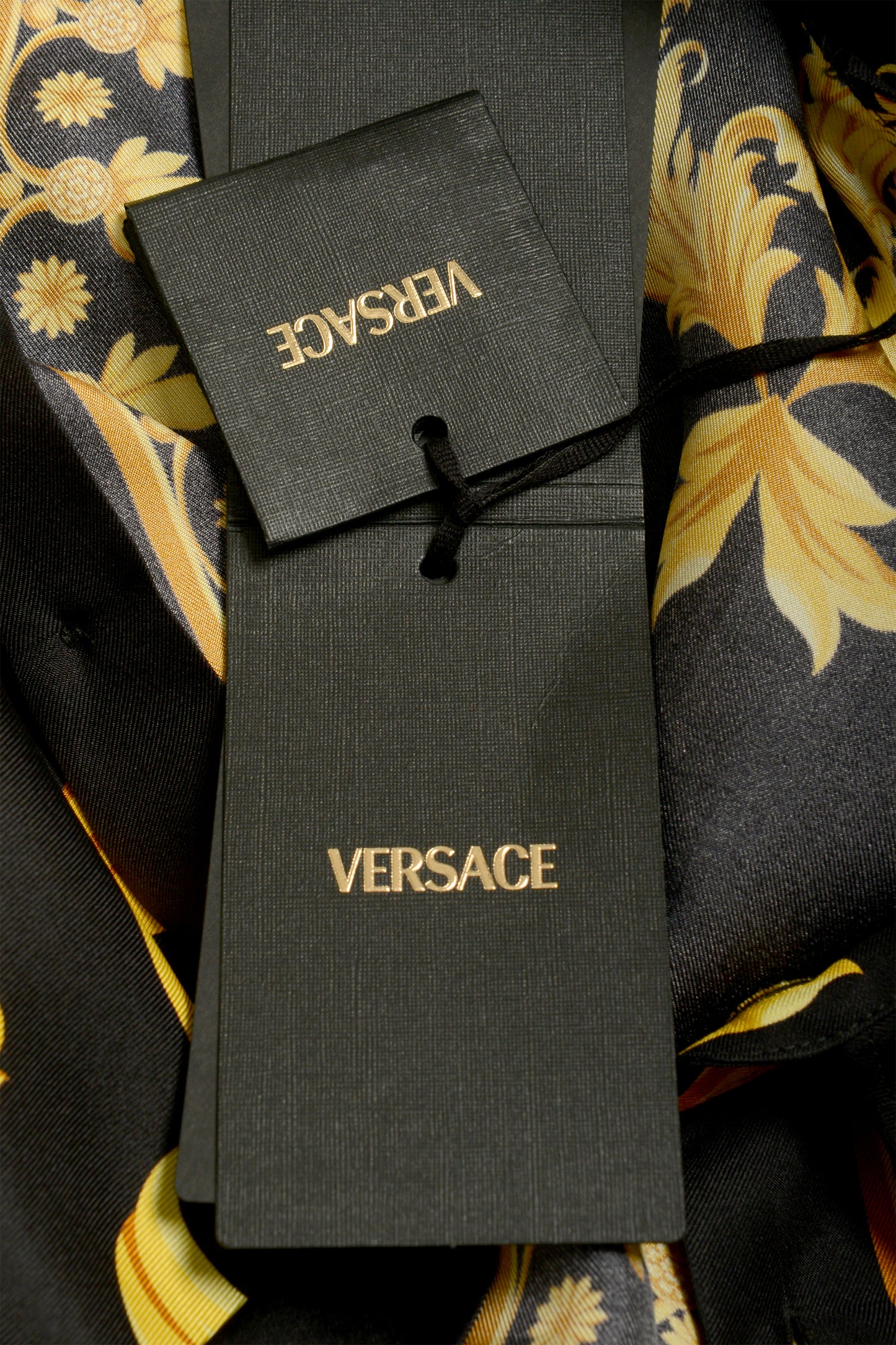 Versace Men's Signature Print Black & Gold Short Sleeve Shirt US L IT 52