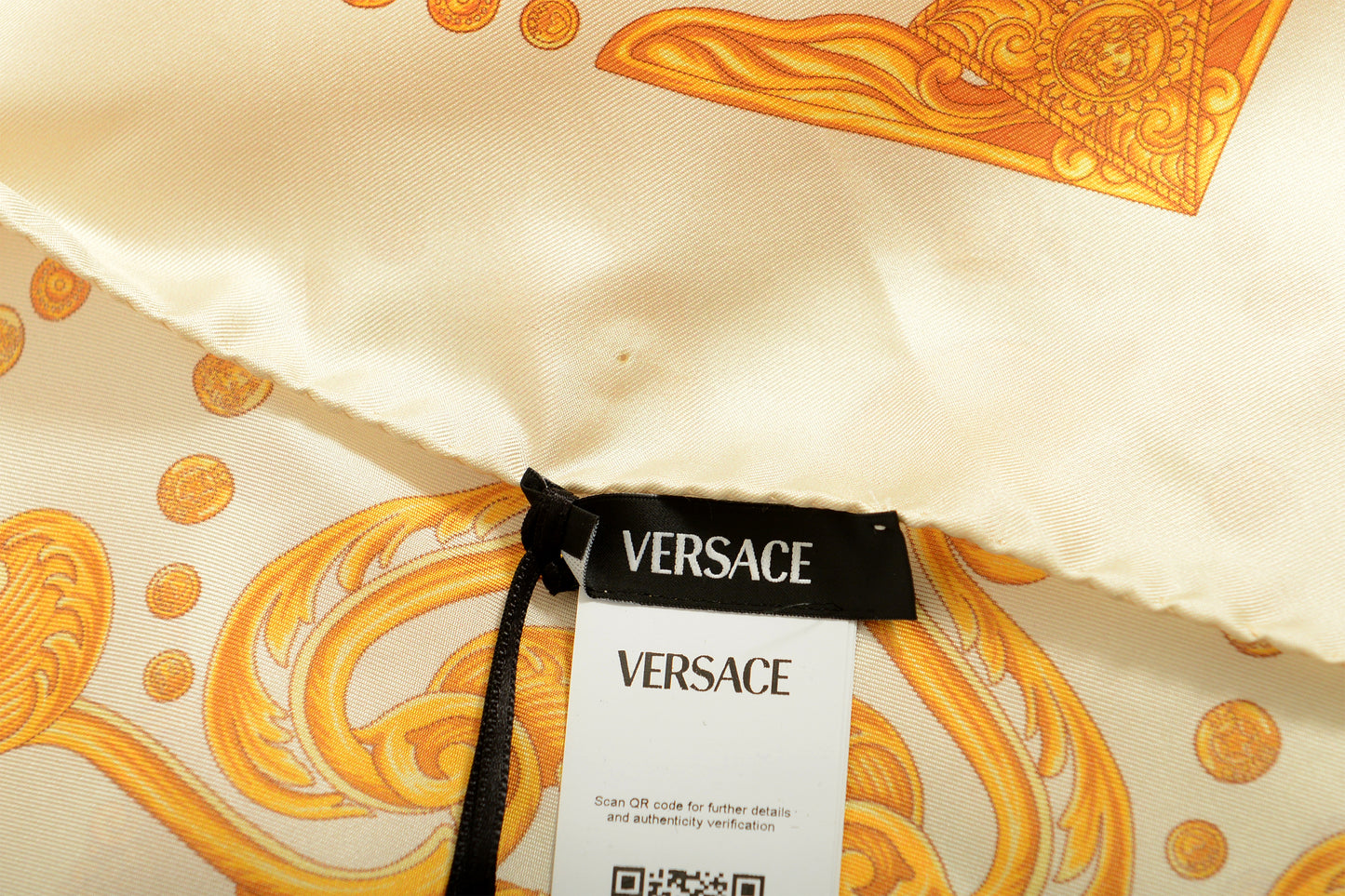 Versace Ivory & Gold Versace Signature Print 100% Silk Shawl Scarf Bandana