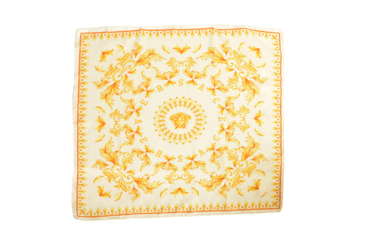 Versace Ivory & Gold Versace Signature Print 100% Silk Shawl Scarf Bandana