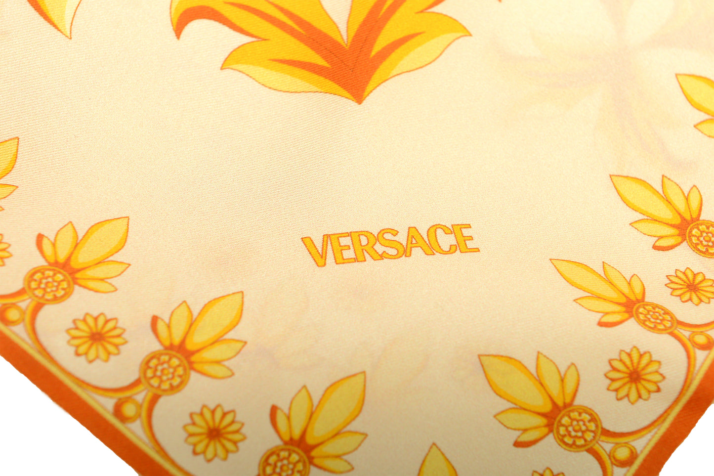 Versace Ivory & Gold Versace Signature Print 100% Silk Shawl Scarf Bandana