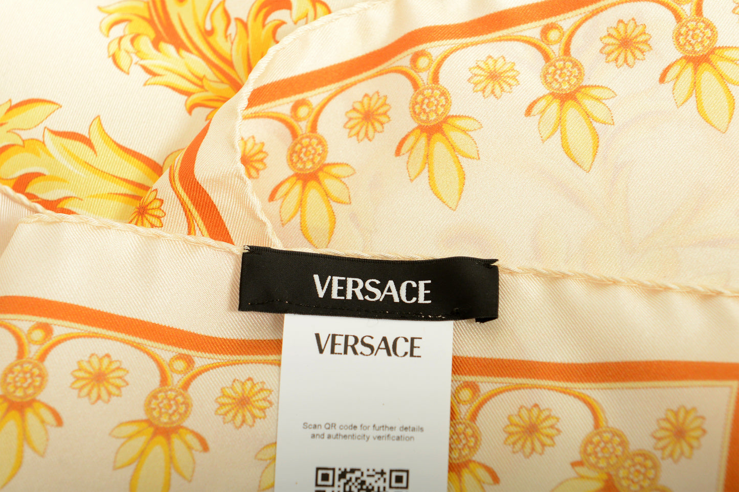 Versace Ivory & Gold Versace Signature Print 100% Silk Shawl Scarf Bandana