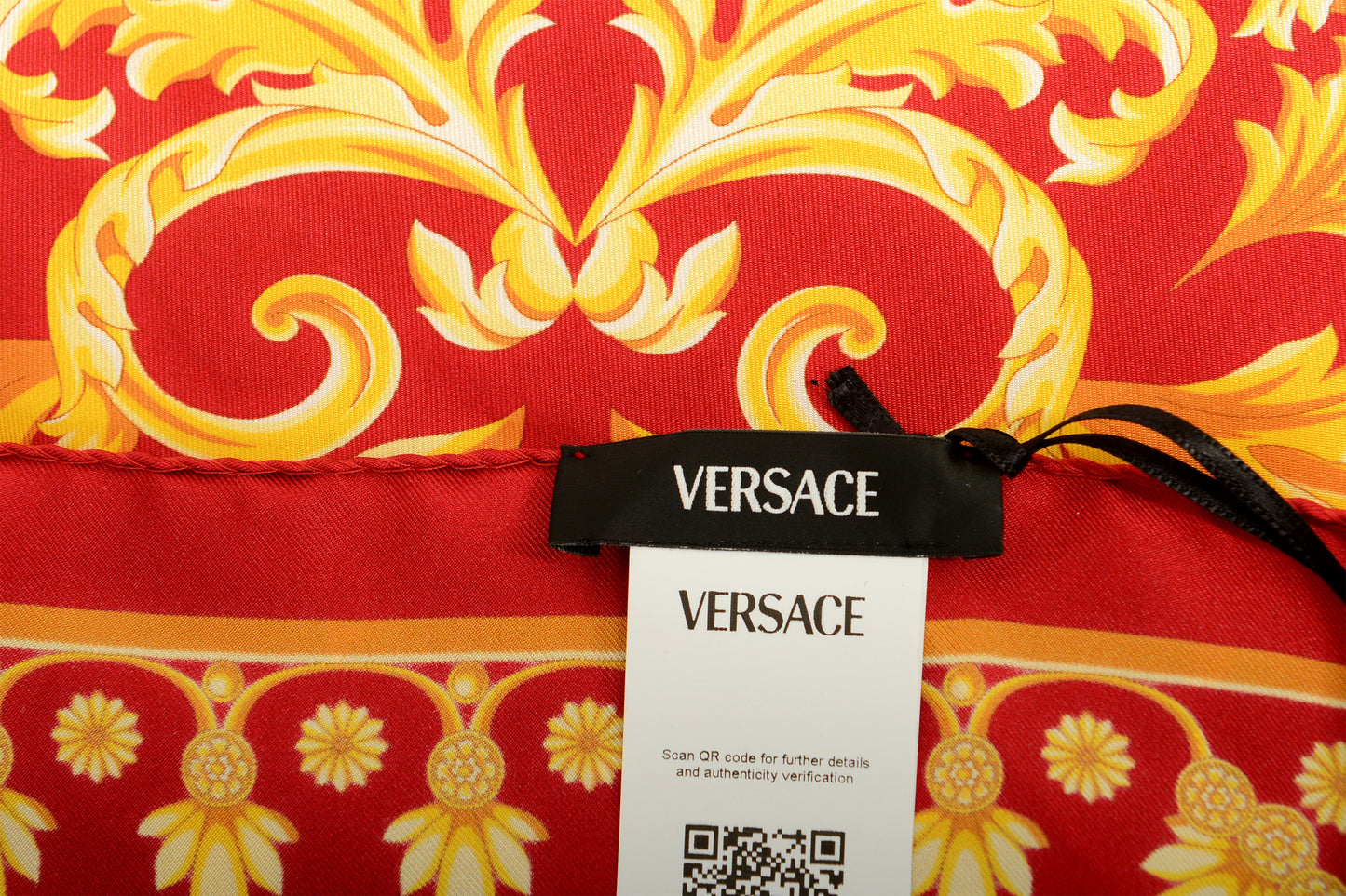 Versace Red & Gold Versace Signature Print 100% Silk Shawl Scarf Bandana