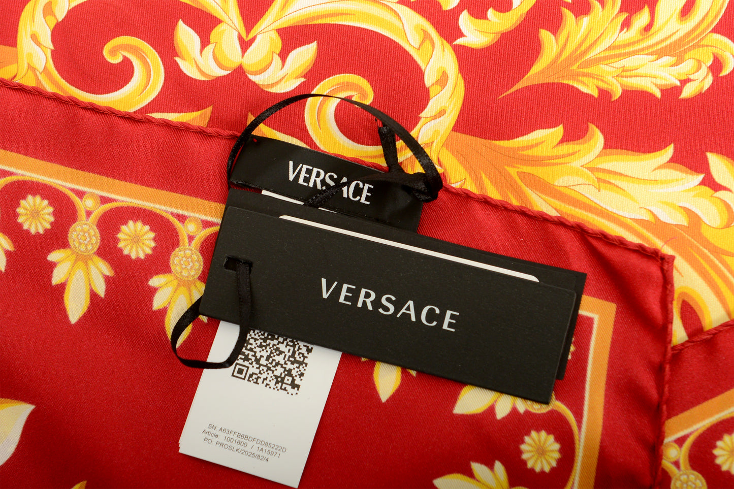 Versace Red & Gold Versace Signature Print 100% Silk Shawl Scarf Bandana