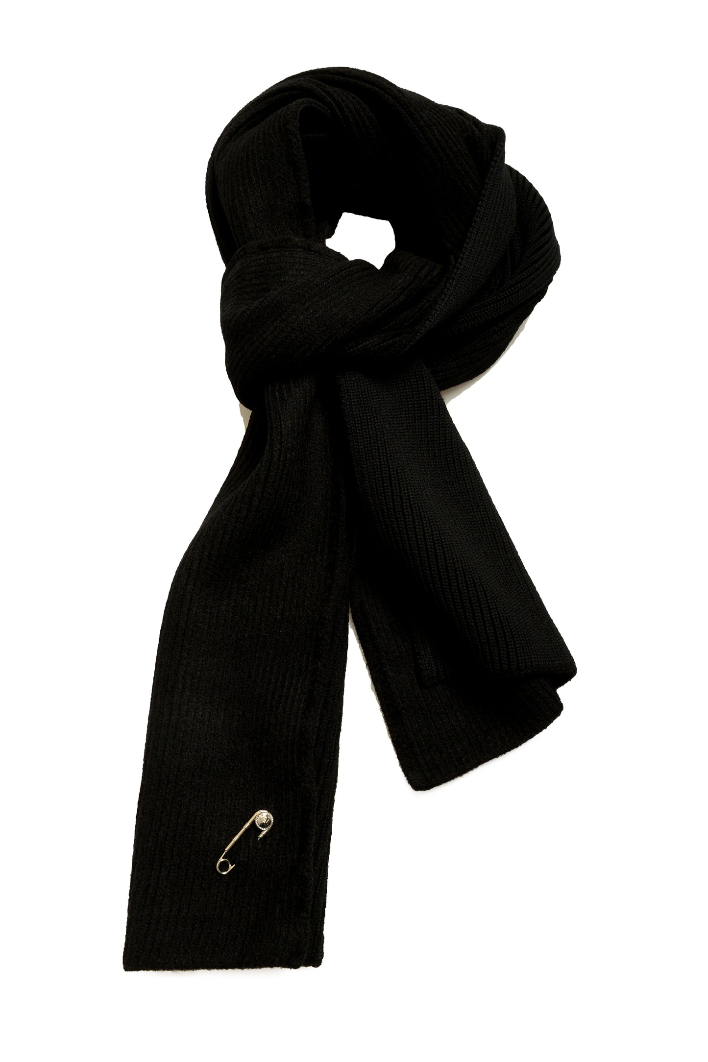 Versace Unisex Black Wool Ribbed Knitted Scarf