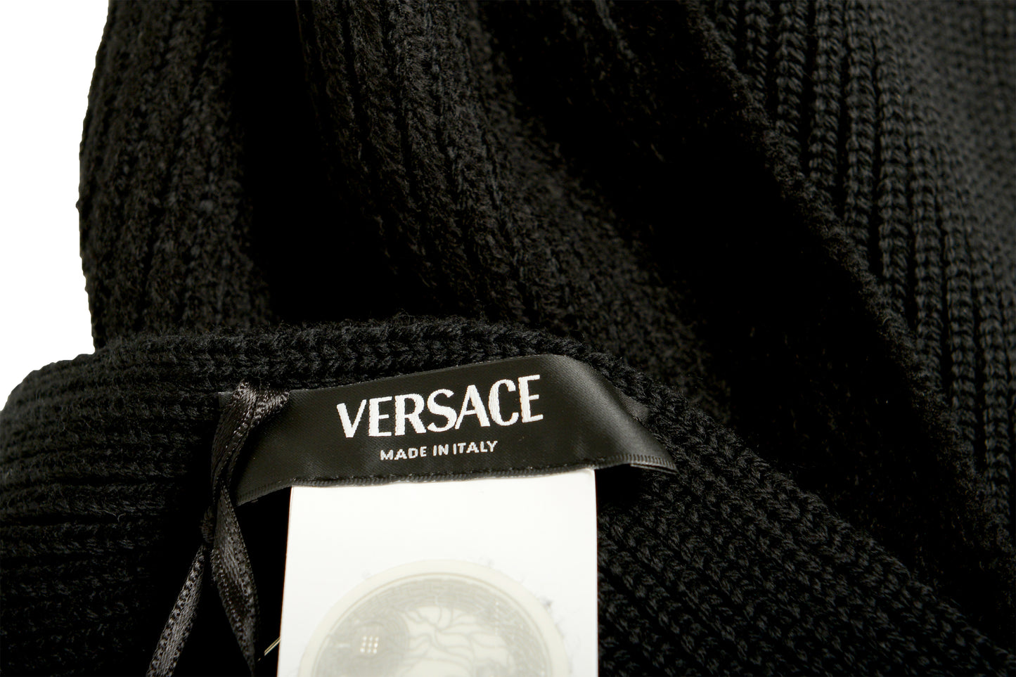 Versace Unisex Black Wool Ribbed Knitted Scarf
