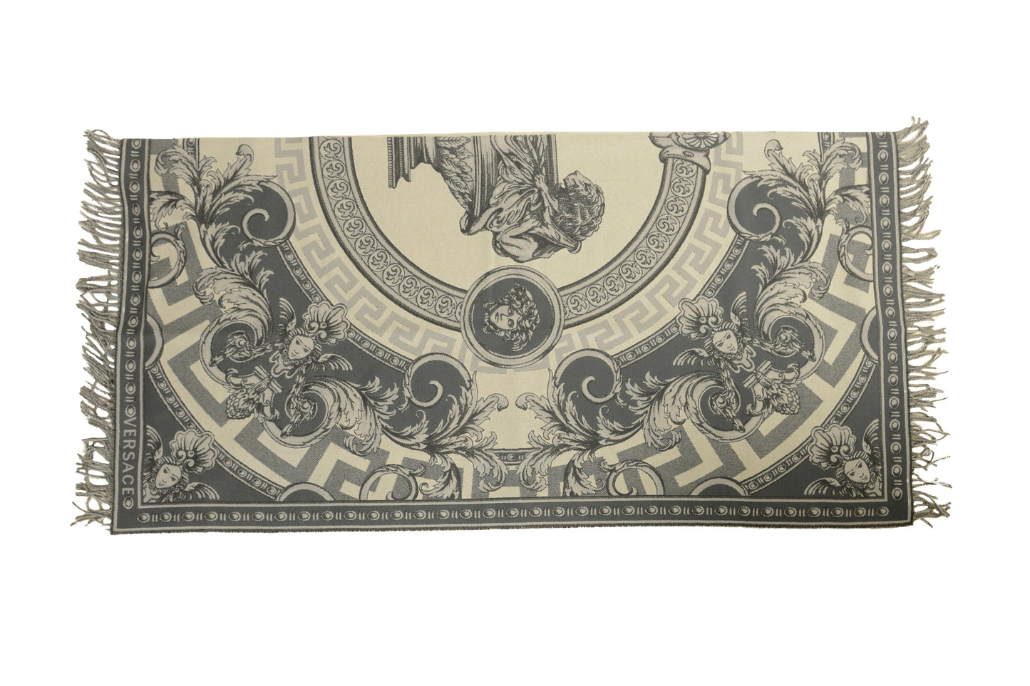 Versace "La Coupe Des Dieux" Silver Wool Cashmere Blanket Throw