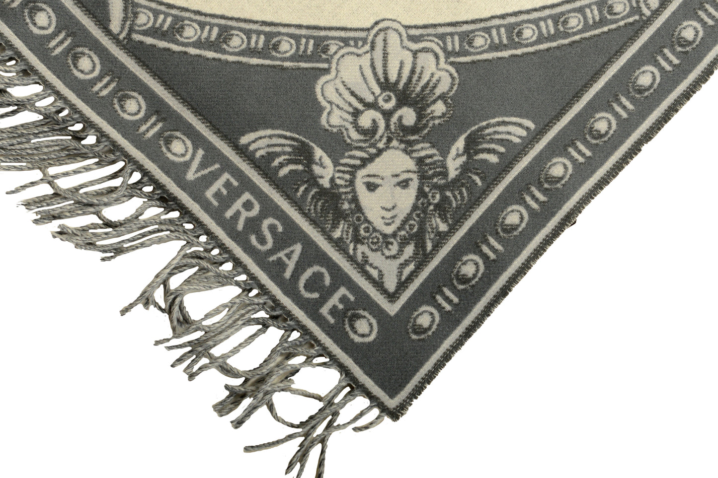 Versace "La Coupe Des Dieux" Silver Wool Cashmere Blanket Throw