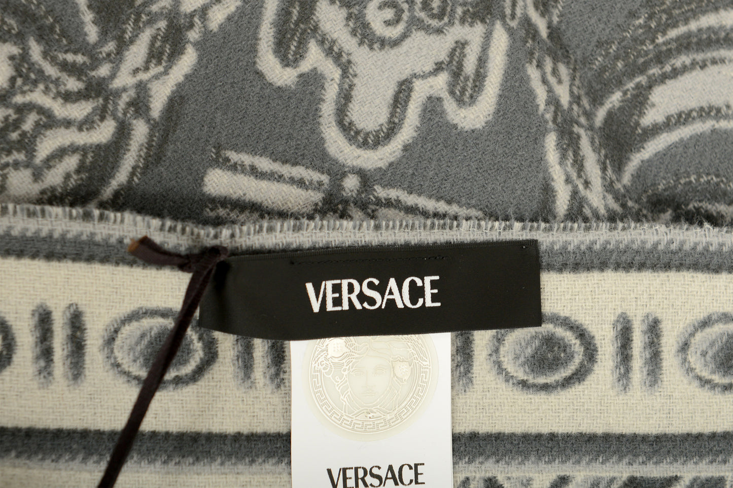 Versace "La Coupe Des Dieux" Silver Wool Cashmere Blanket Throw
