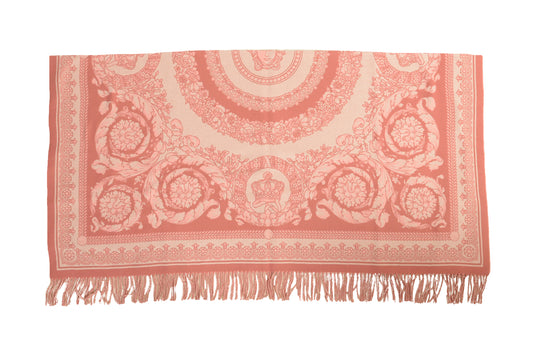 Versace "Crete De Fleur" Pink Rose Wool Cashmere Blanket Throw