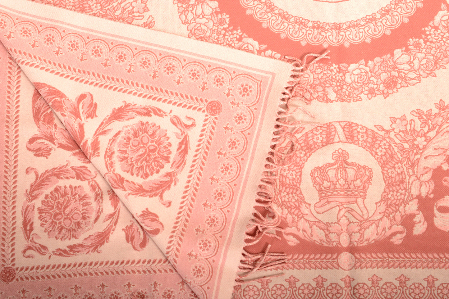 Versace "Crete De Fleur" Pink Rose Wool Cashmere Blanket Throw