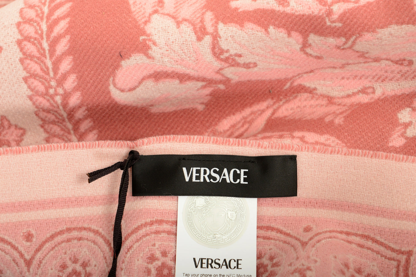 Versace "Crete De Fleur" Pink Rose Wool Cashmere Blanket Throw
