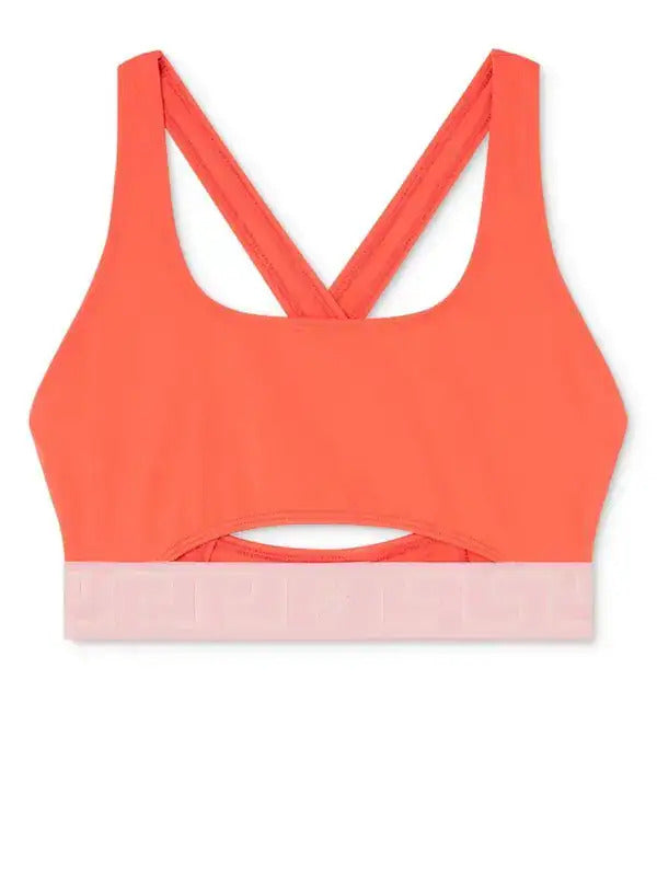 Versace Women's Coral Pink Greeca Print Swimsuit Top Versace Sz 4 US L IT 44