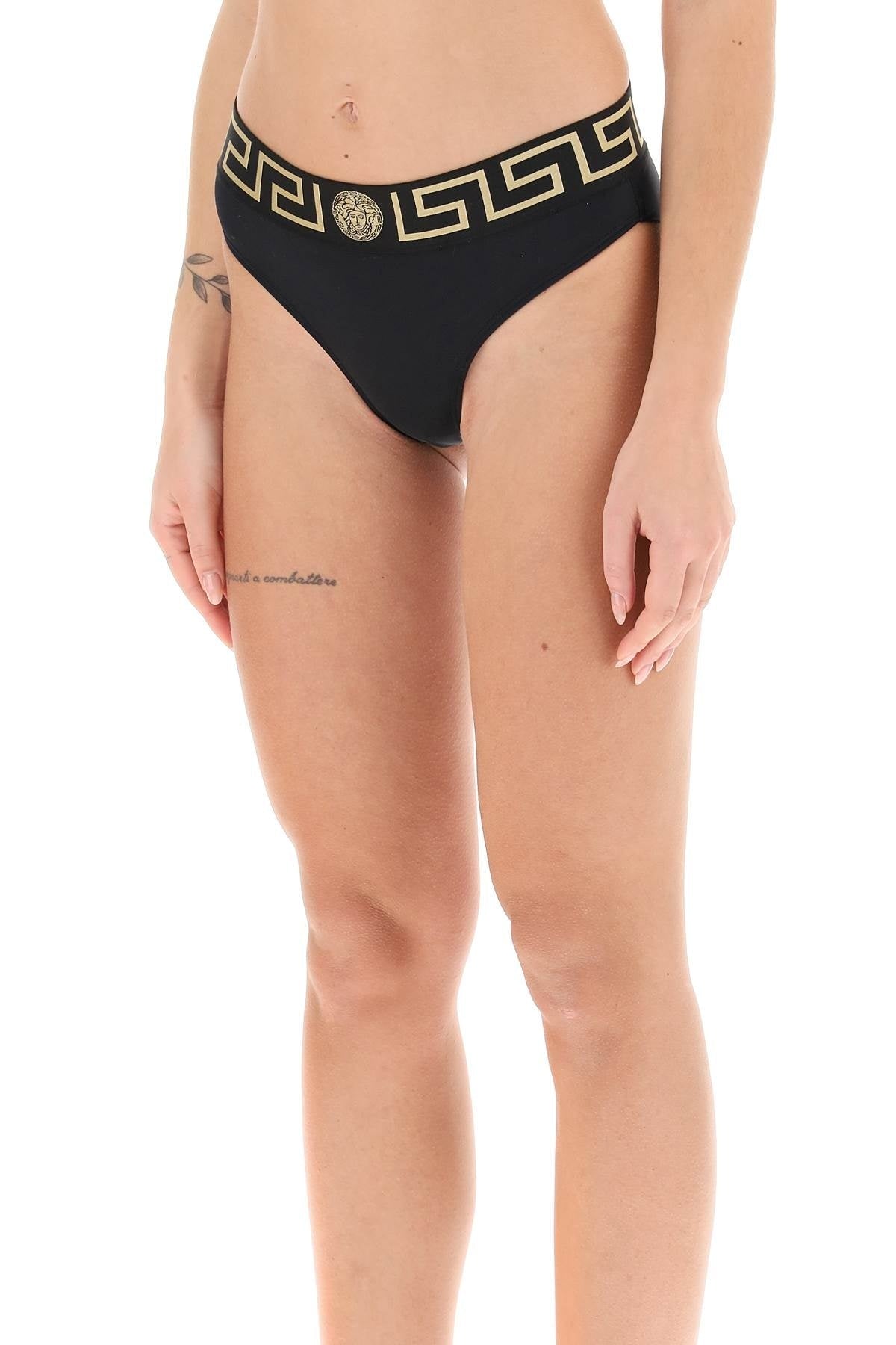 Versace Women's Black Greca Border Swim Brief Bikini Versace Sz 5 US XL IT 46