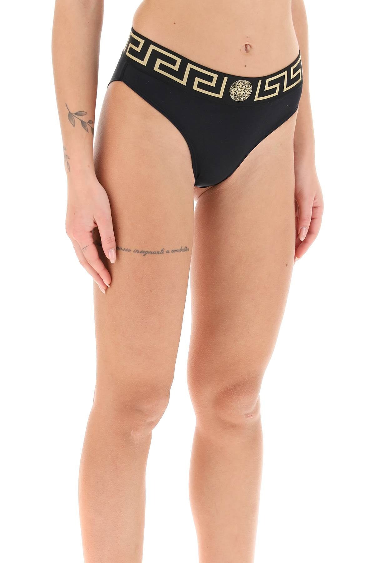 Versace Women's Black Greca Border Swim Brief Bikini Versace Sz 5 US XL IT 46