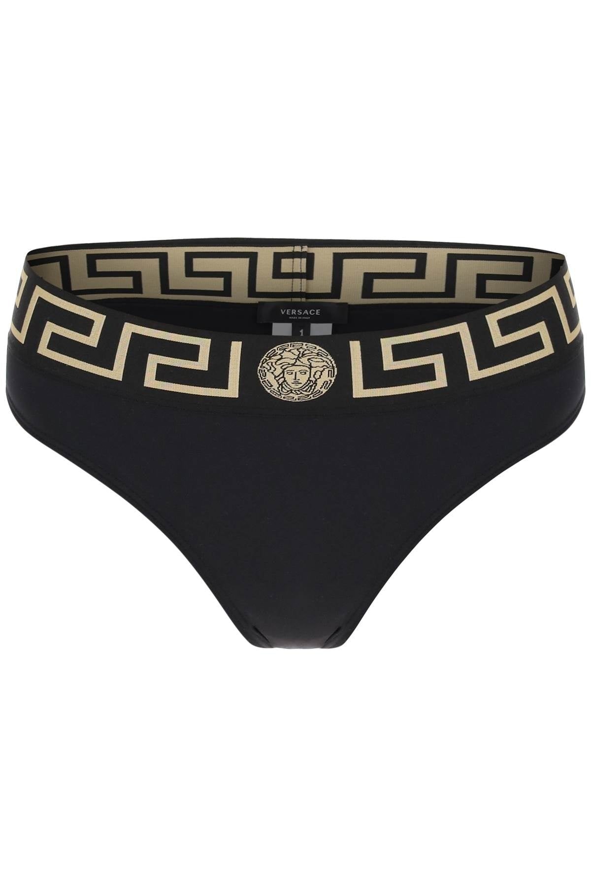 Versace Women's Black Greca Border Swim Brief Bikini Versace Sz 5 US XL IT 46