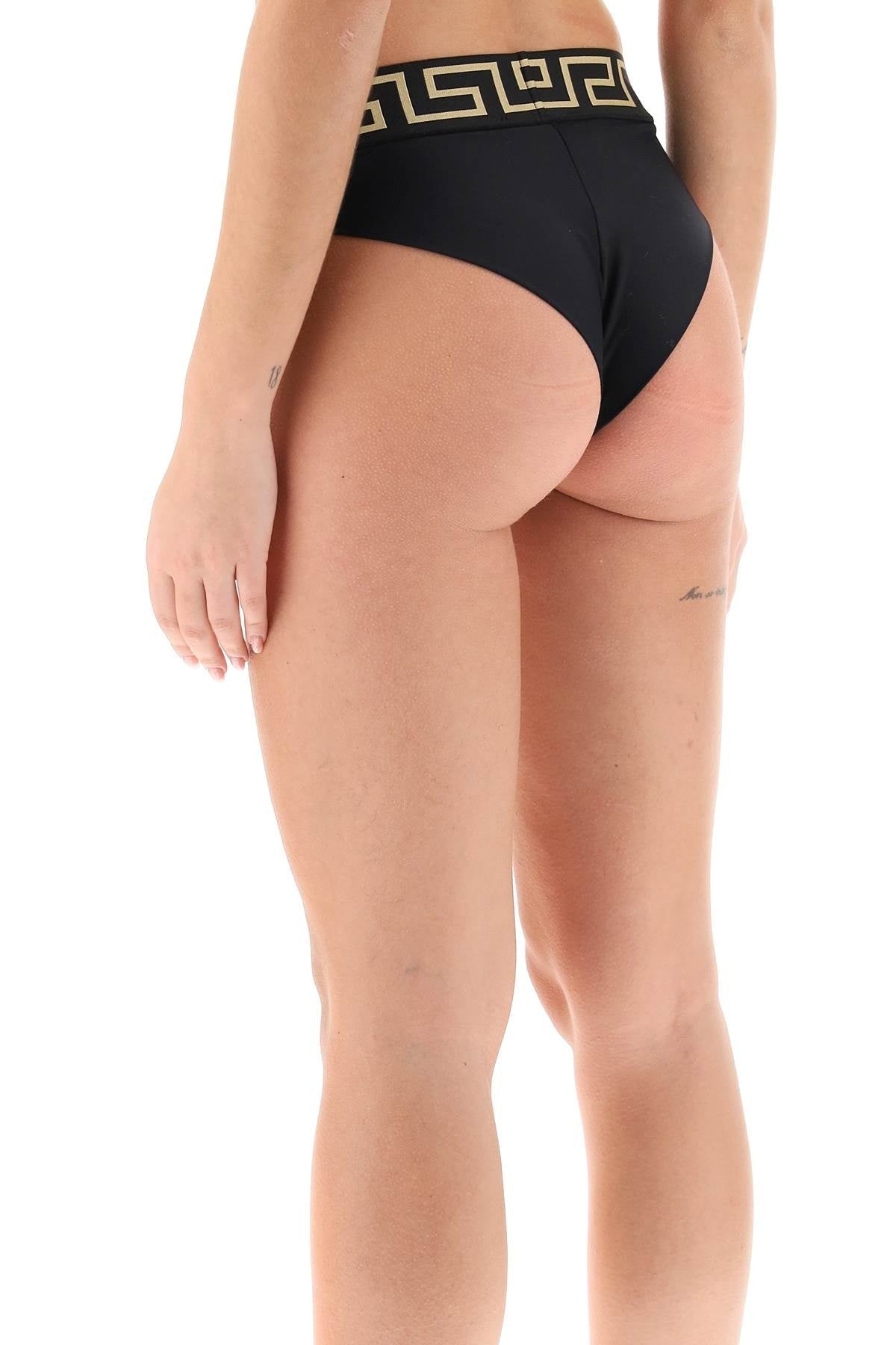 Versace Women's Black Greca Border Swim Brief Bikini Versace Sz 5 US XL IT 46