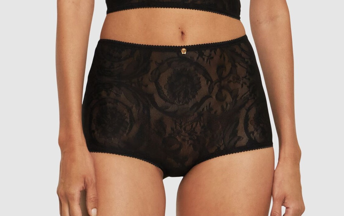 Versace Women's "Jacquard Barocco Tulle" Black Panties Versace sz 3 US M IT 42