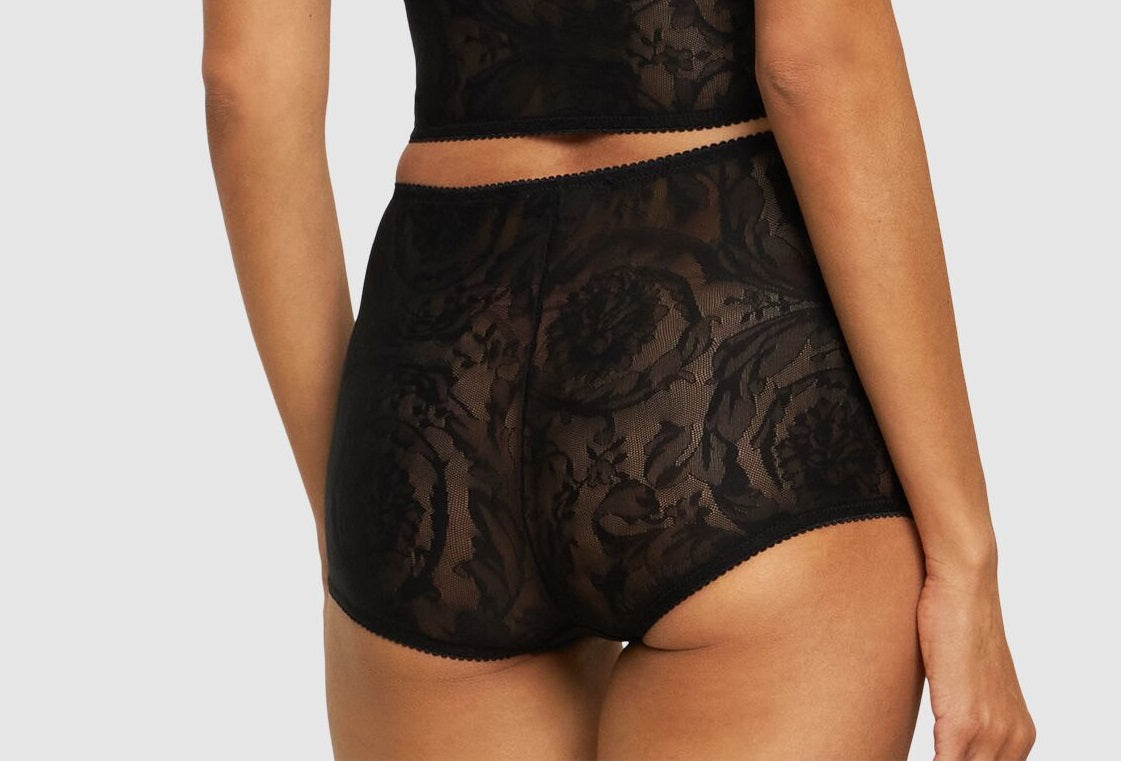 Versace Women's "Jacquard Barocco Tulle" Black Panties Versace sz 3 US M IT 42