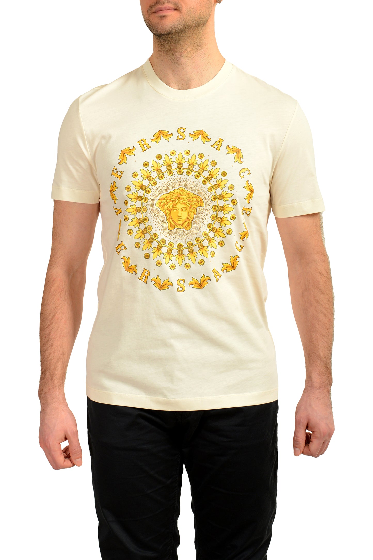 Versace Men's Medusa Head Embellishment Crewneck Short Sleeve T-Shirt US M IT 50