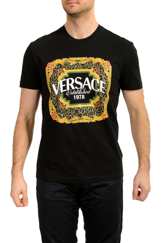 Versace Men's Logo Print Embellishment Crewneck Short Sleeve T-Shirt US M IT 50