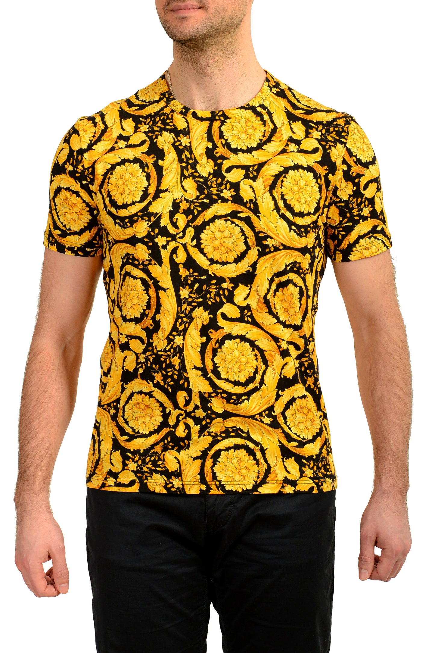 Versace Men's Gold Barocco Print Crewneck T-Shirt Versace sz 4 US S IT 48