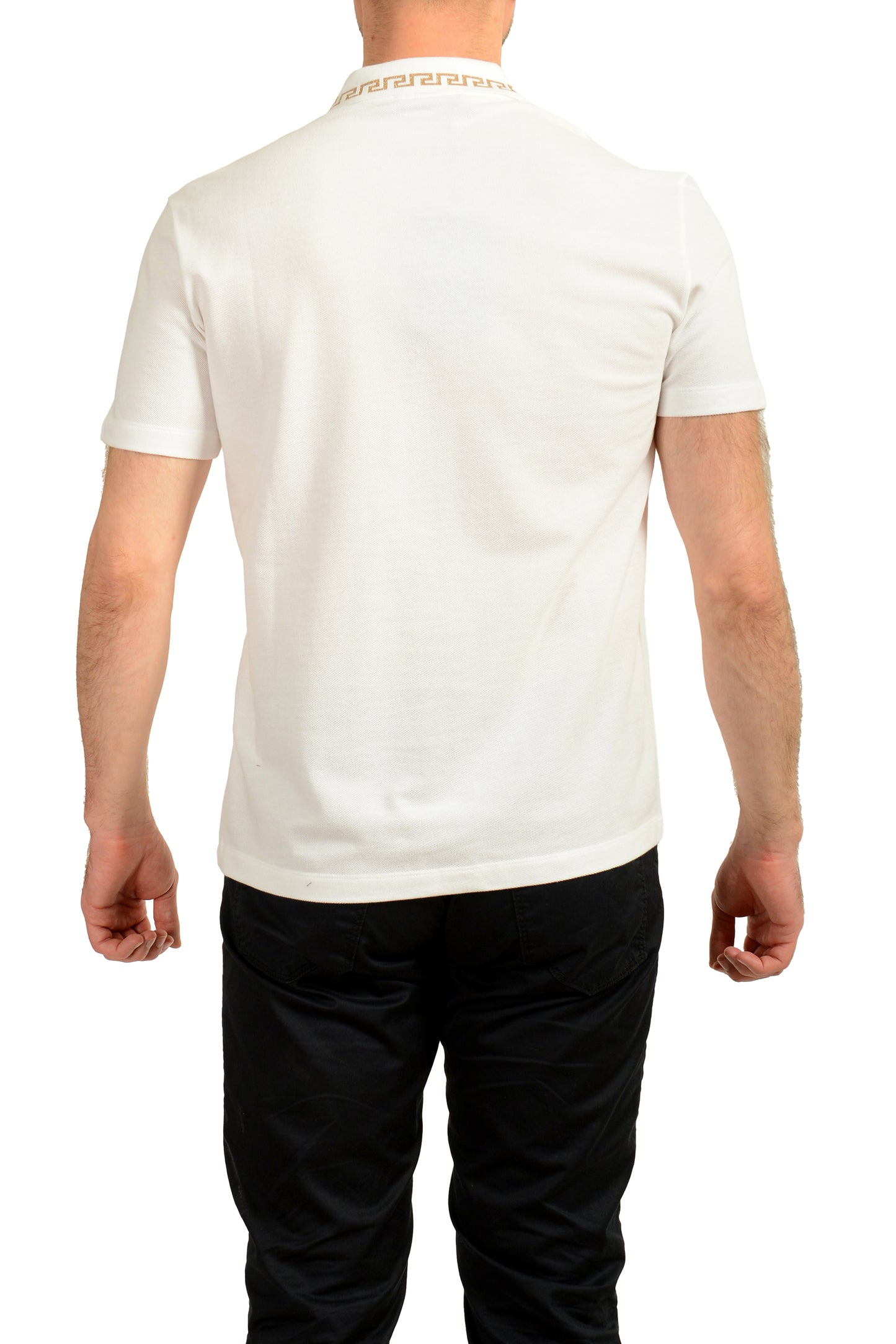 Versace Men's Gold Embroidery White Short Sleeve Polo Shirt US XL IT 54