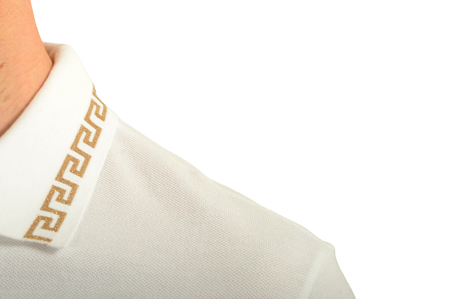 Versace Men's Gold Embroidery White Short Sleeve Polo Shirt US M IT 50
