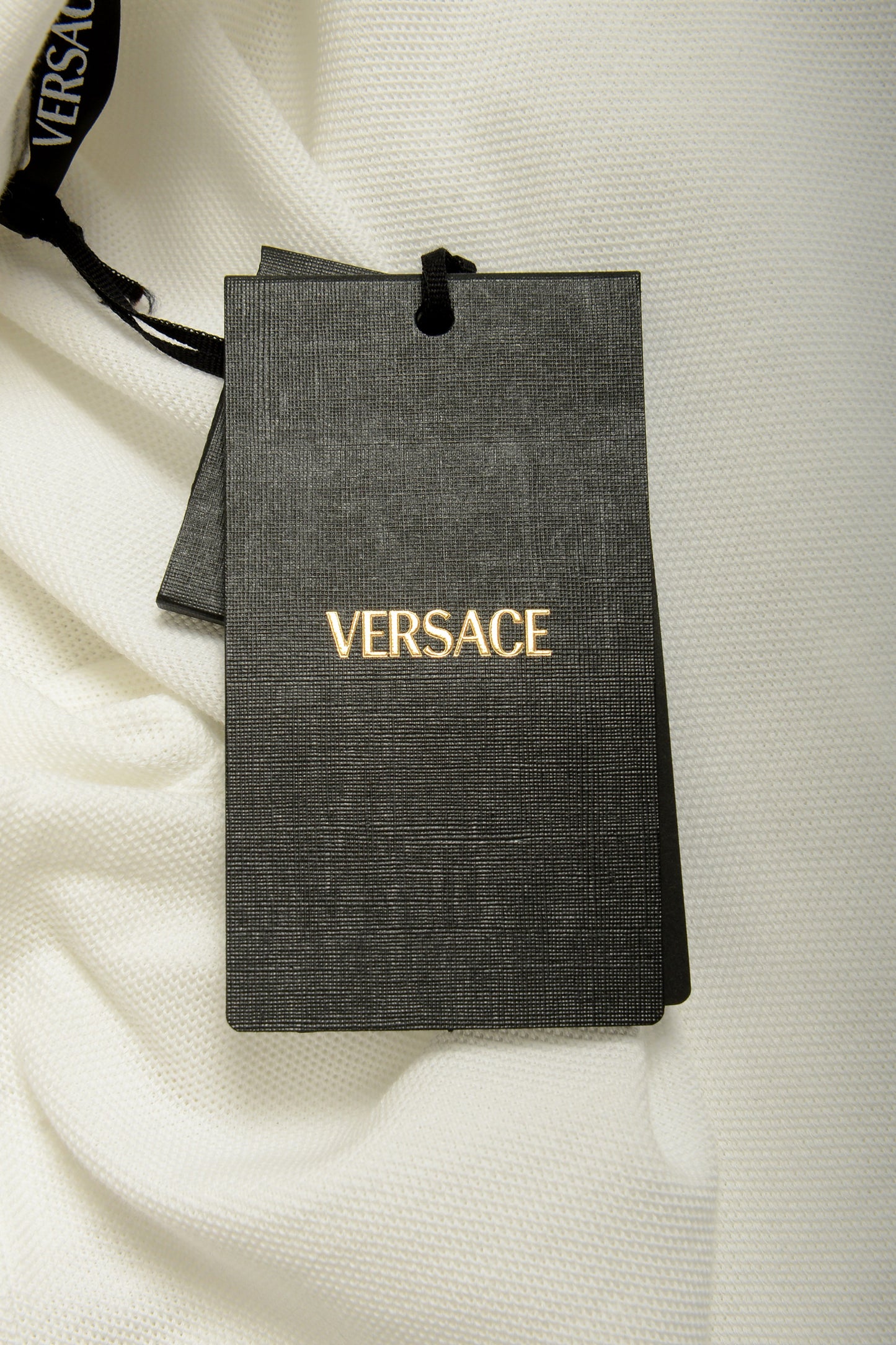 Versace Men's Gold Embroidery White Short Sleeve Polo Shirt US XL IT 54