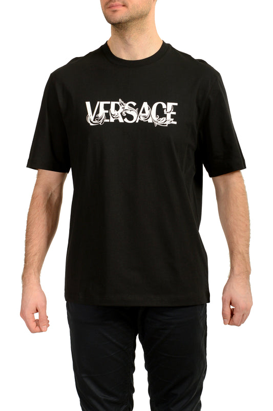 Versace Men's Black Logo Print Crewneck Short Sleeve T-Shirt US M IT 50