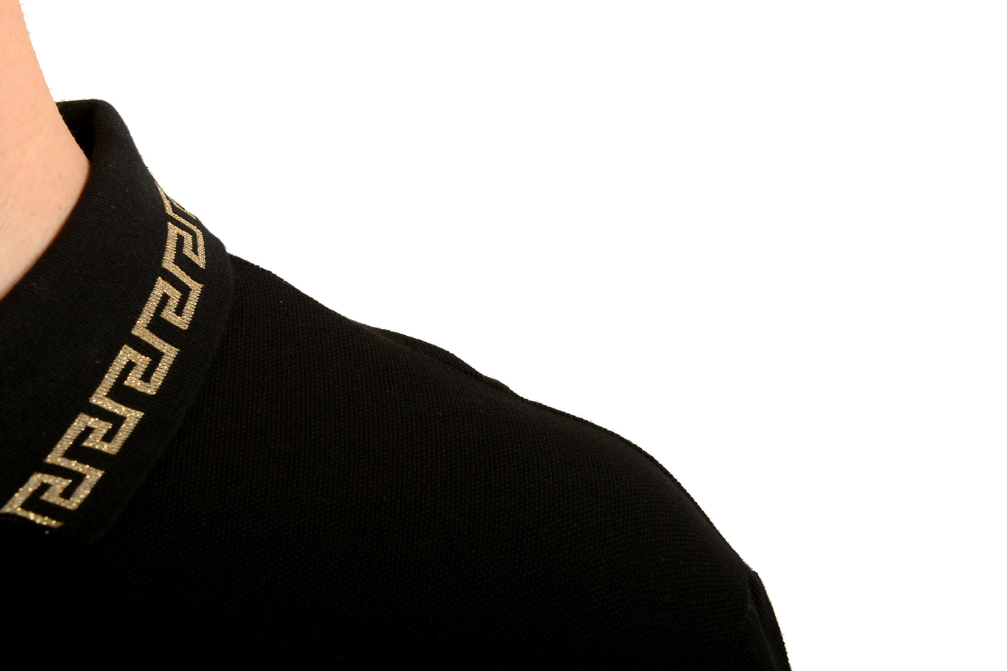 Versace Men's Gold Embroidery Black Short Sleeve Polo Shirt US XL IT 54