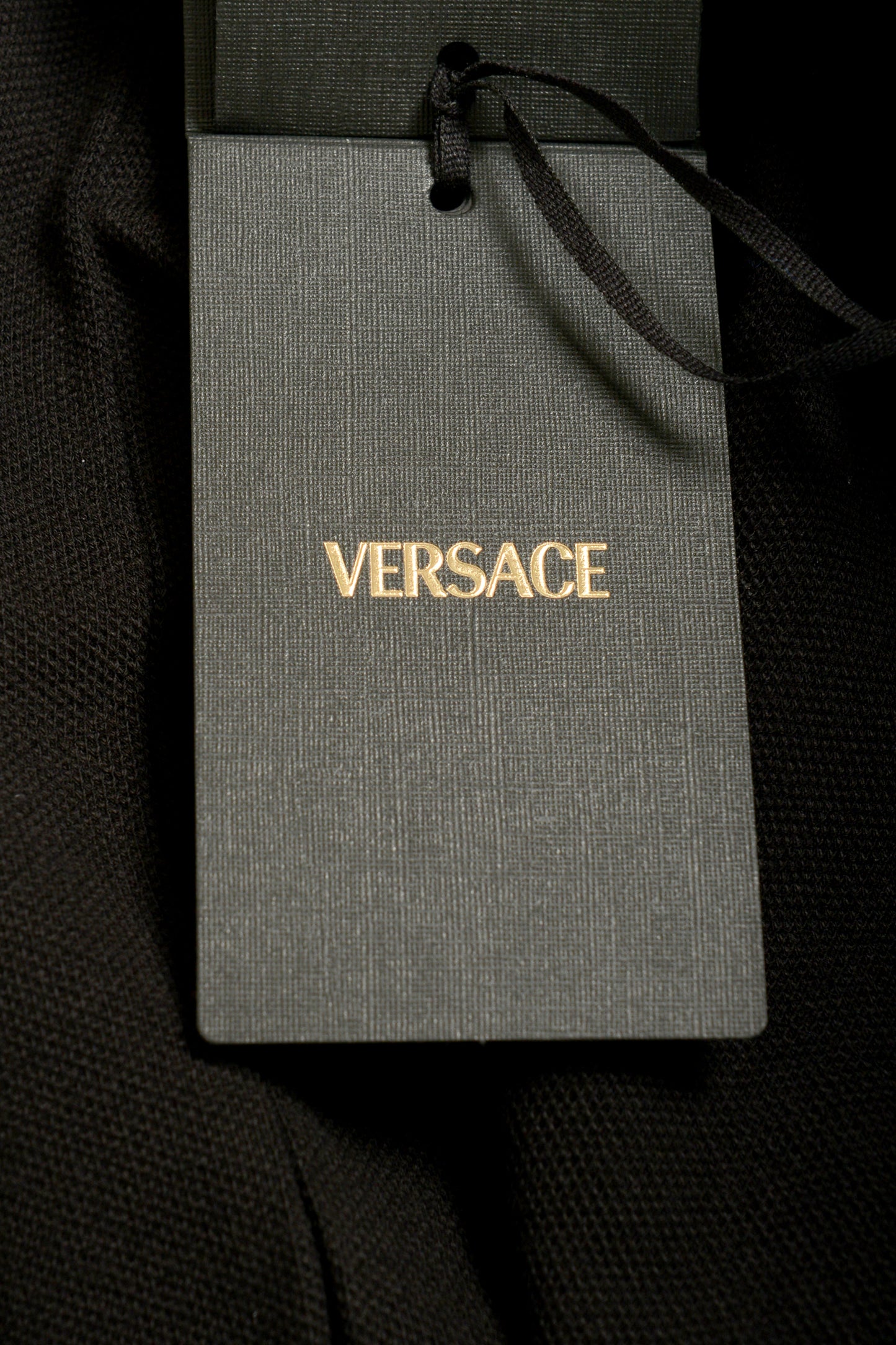 Versace Men's Gold Embroidery Black Short Sleeve Polo Shirt US XL IT 54