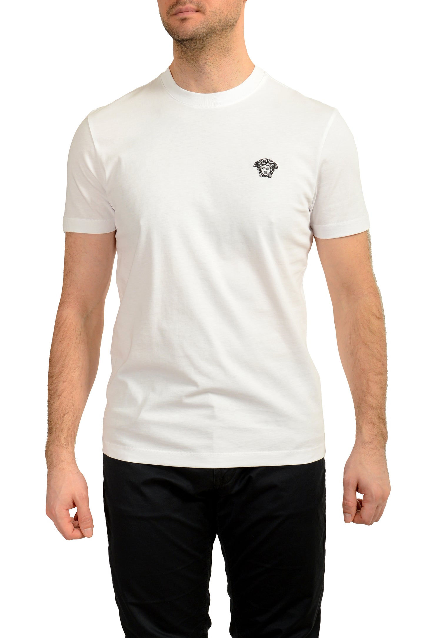 Versace Men's White Black Medusa Embroidery Short Sleeve T-Shirt US M IT 50