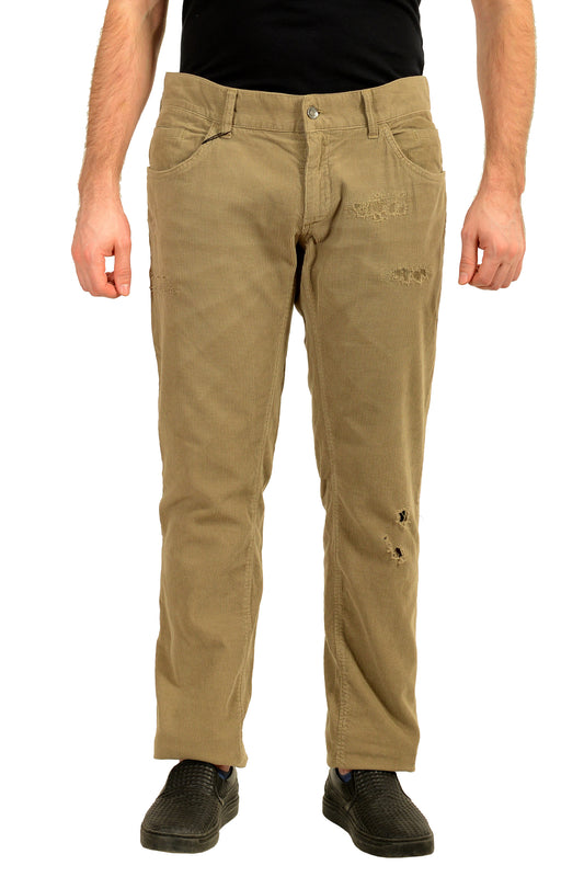 Dolce & Gabbana "14" Men's Beige Corduroy Distressed Look Pants US 36 IT 52