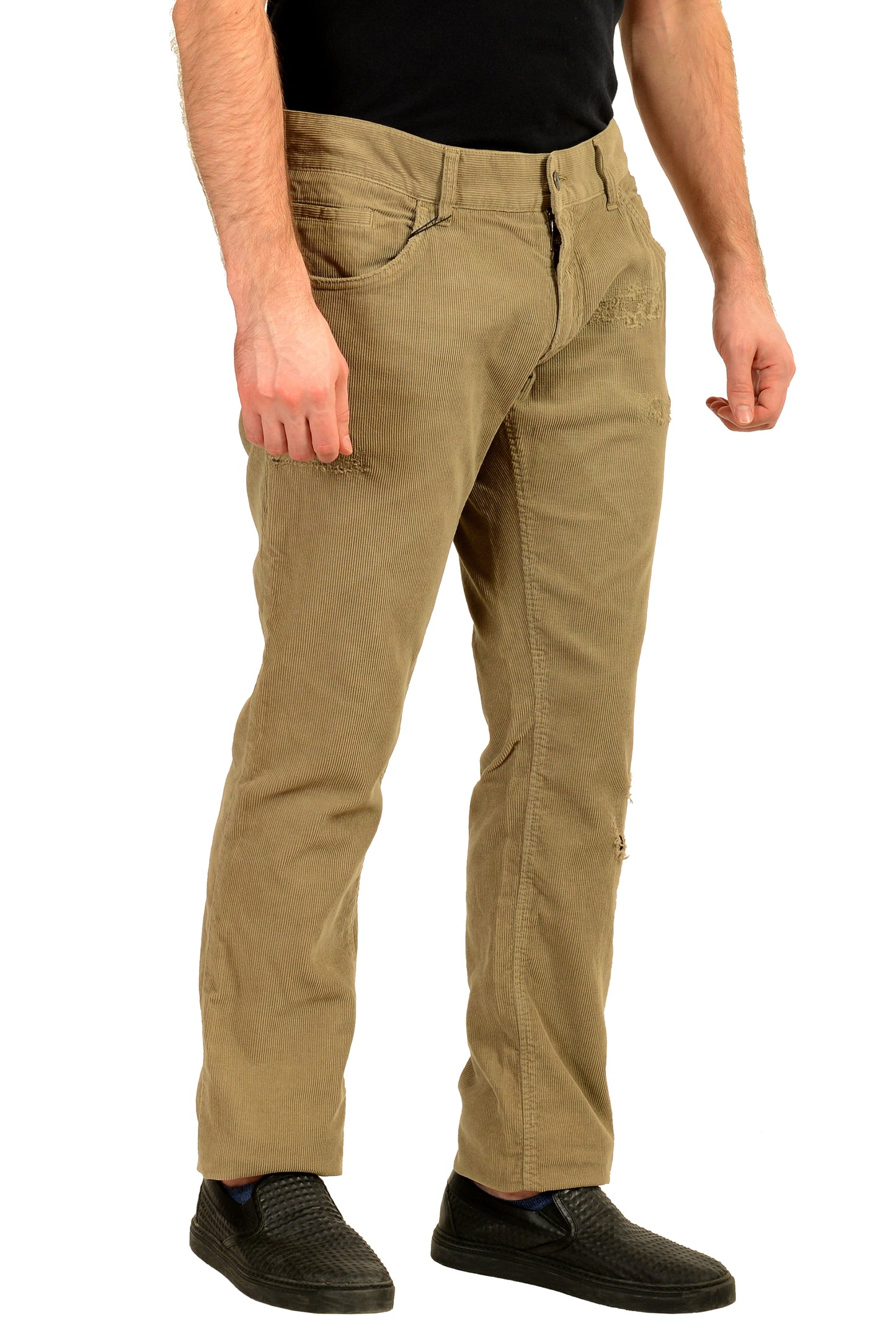Dolce & Gabbana "14" Men's Beige Corduroy Distressed Look Pants US 36 IT 52