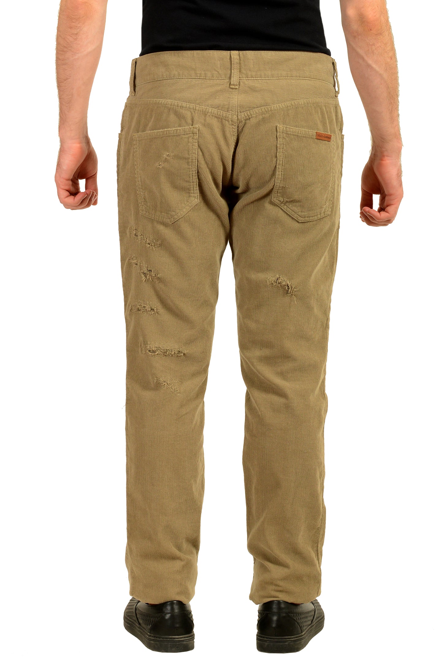 Dolce & Gabbana "14" Men's Beige Corduroy Distressed Look Pants US 36 IT 52