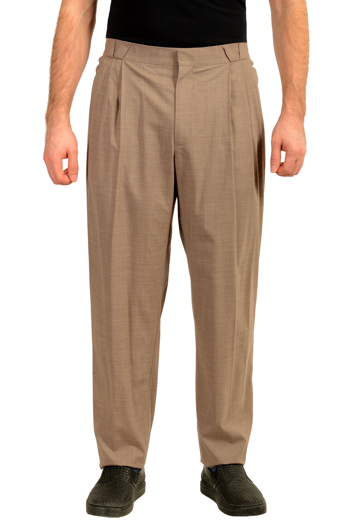 Versace Men's Beige Wool Pleated Front Dress Pants US 34 IT 50
