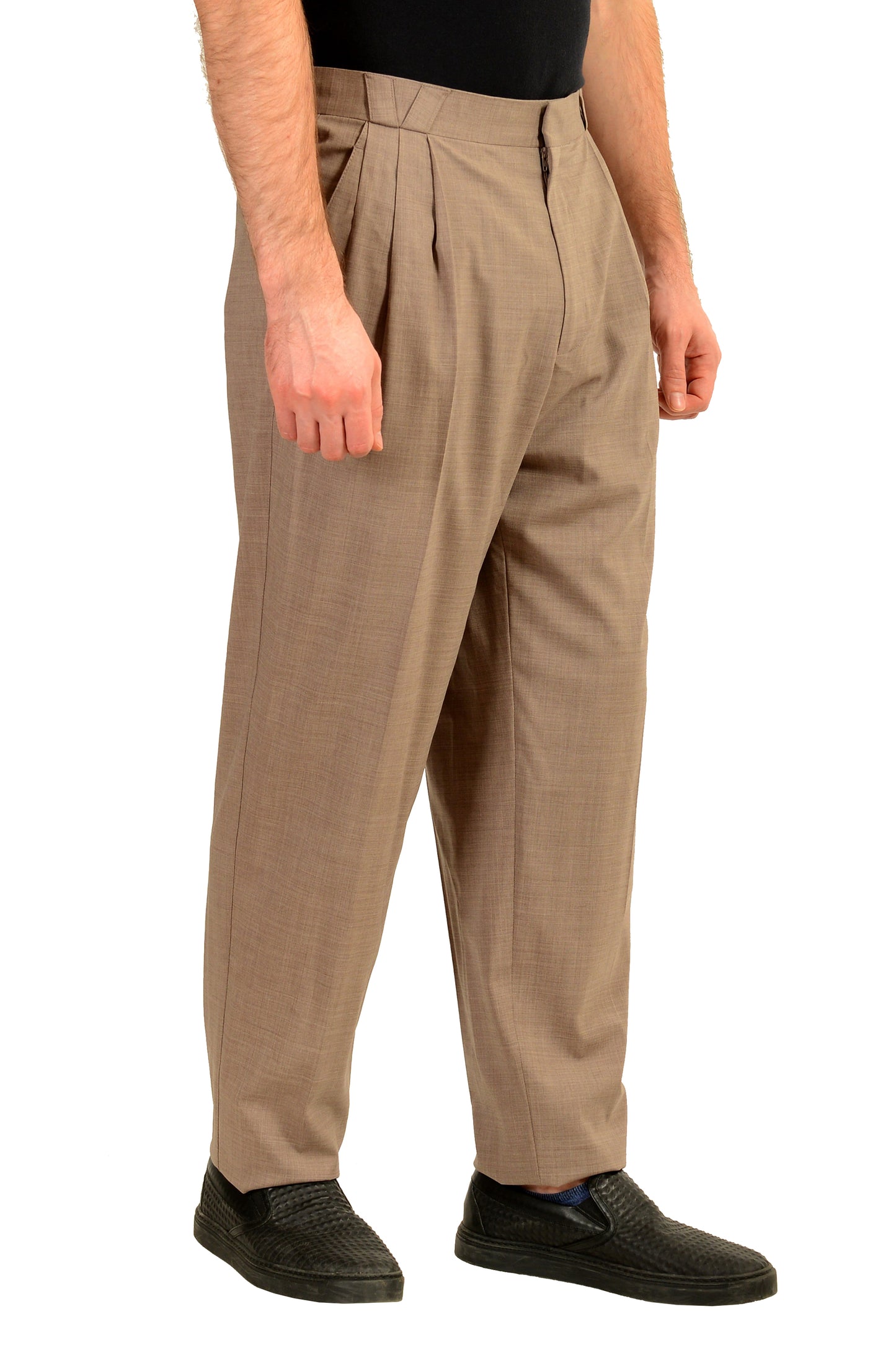 Versace Men's Beige Wool Pleated Front Dress Pants US 34 IT 50