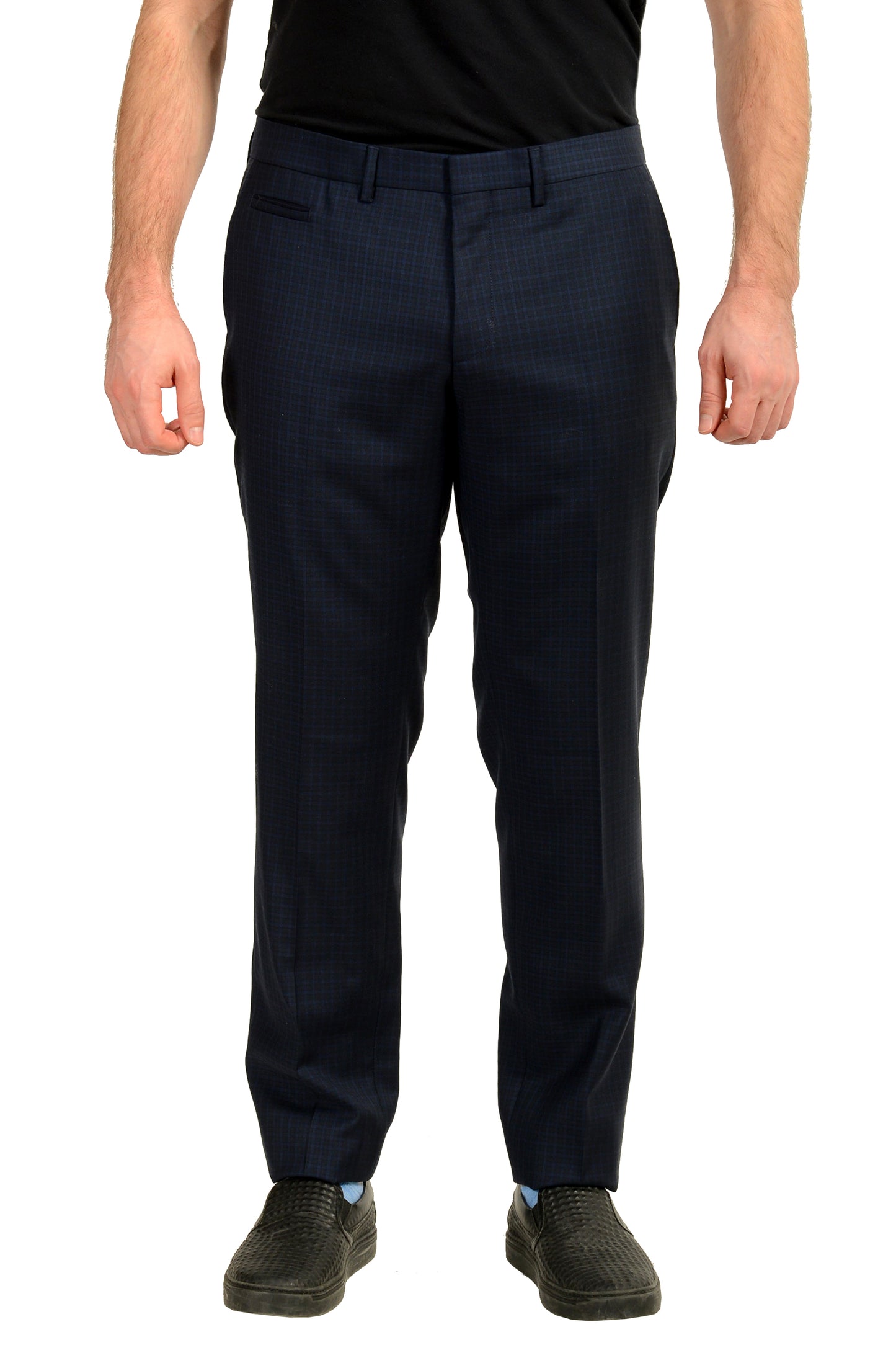 Hugo Boss Men's "Wilhelm4" Blue Plaid 100% Wool Dress Pants US 36R IT 52R